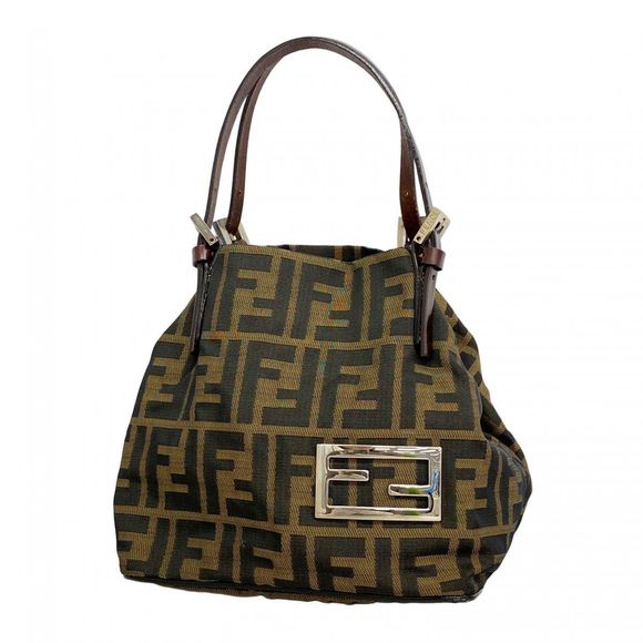 Fendi Handbag Zucca Nylon Canvas Brown Silver Hardware Pre-owned Women's - Picture 1 of 10